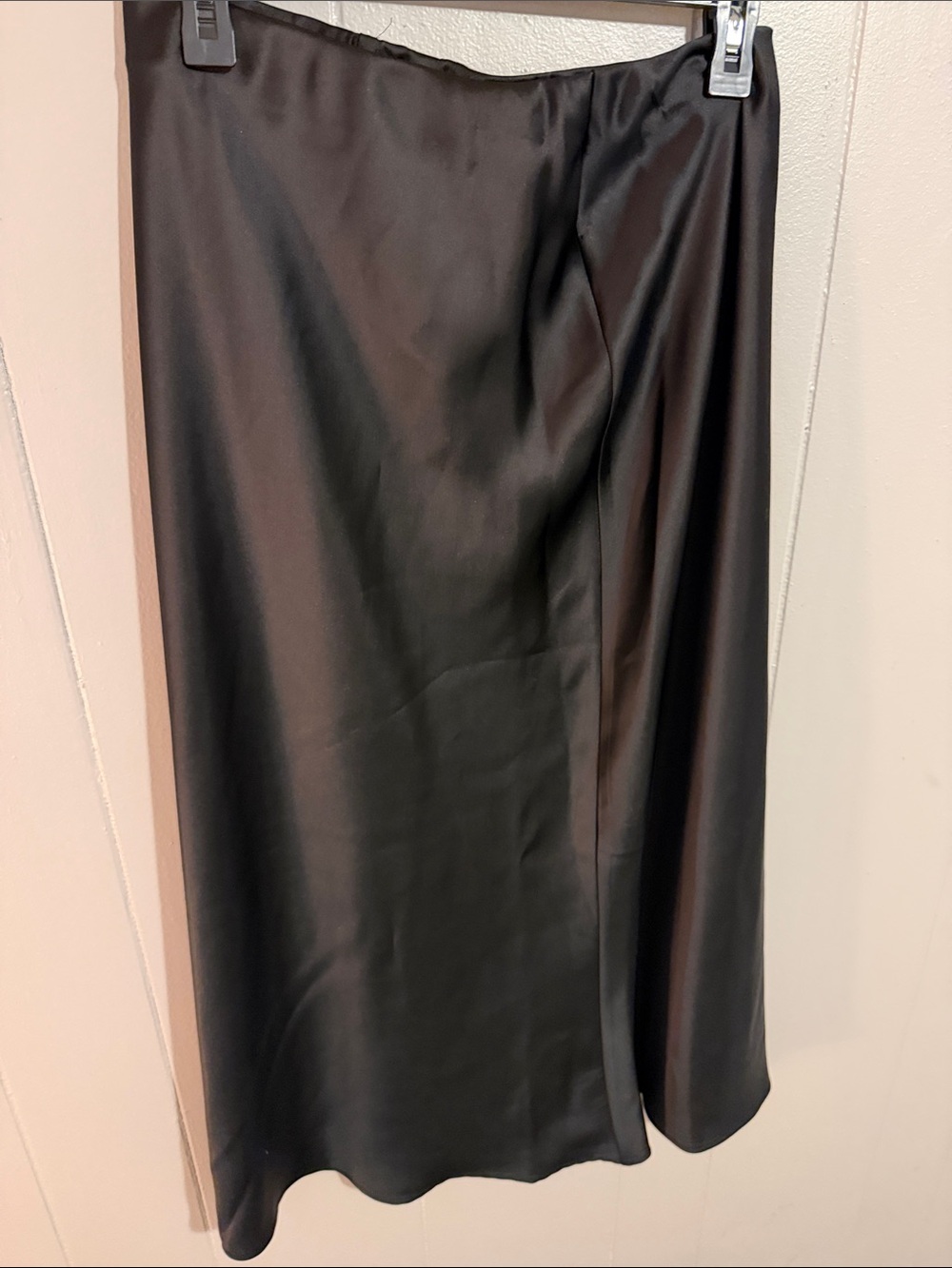 Zara Black Satin Midi Skirt Minimalist Sleek